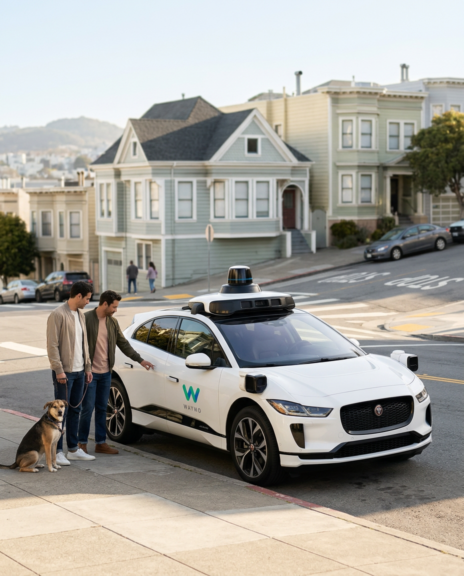 Approved Waymo vehicle arriving in San Francisco